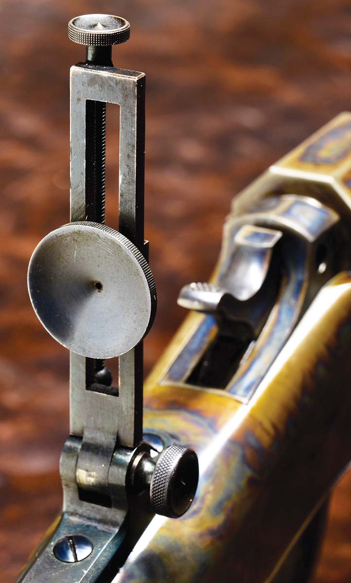 The Marlin “Improved Vernier Mid-Range Peep” (tang) was adjustable for elevation but not for windage.